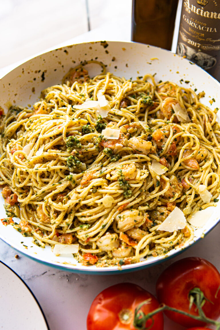 Pesto Shrimp Pasta Recipe + Video - Cooked by Julie