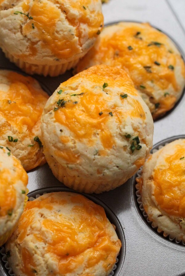 cheddar cheese and chive muffins up close.