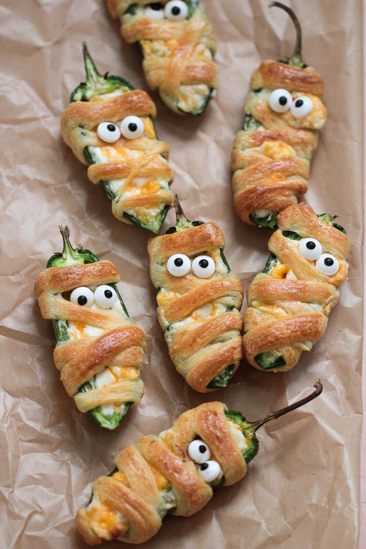 Mummy Jalapeno Poppers (Hot Cheesy Filling) - Cooked by Julie