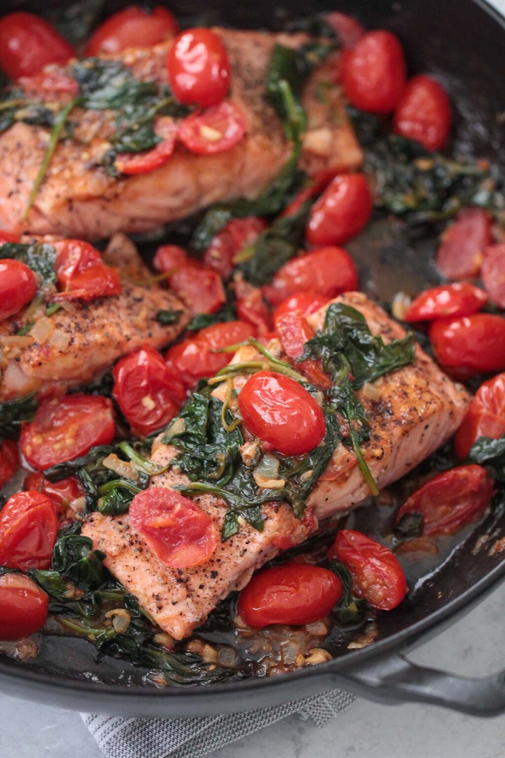 Salmon with Tomatoes and Spinach - Cooked by Julie