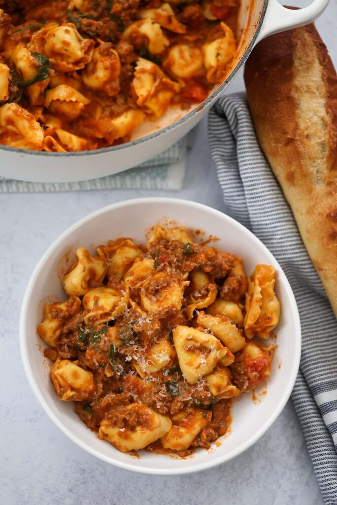 One Pot Tortellini with Beef and Spinach - Cooked by Julie