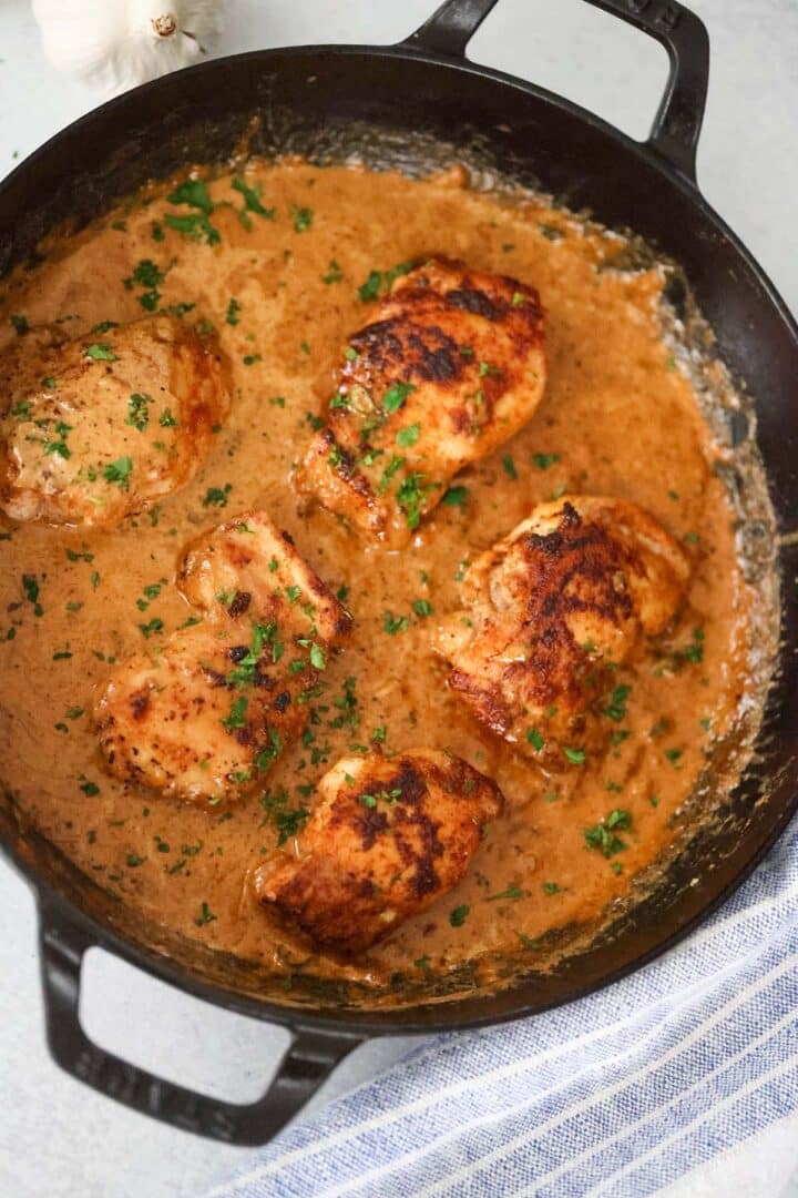 Creamy Spicy Chicken Thighs - Cooked by Julie