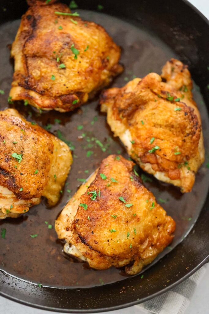 Perfect Pan Seared Chicken Thighs (Bone-In) - Cooked by Julie