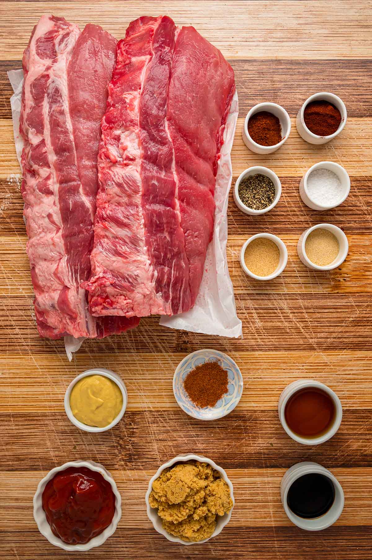 Ingredients on a wooden board. 