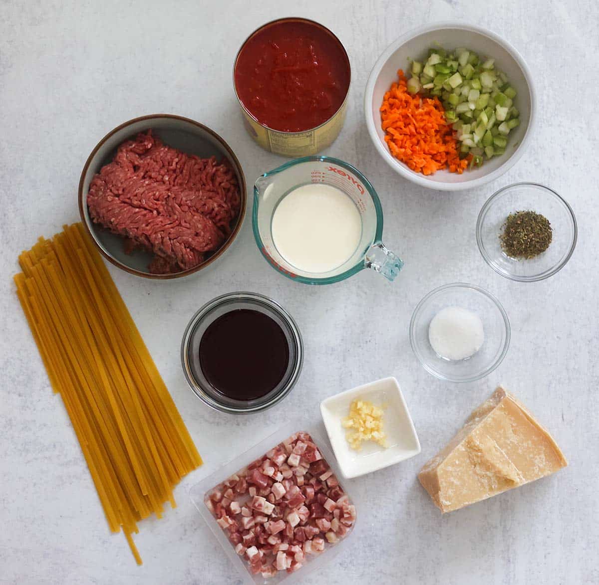 Ingredients for bolognese. 